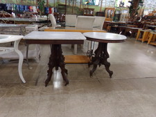 ANTIQUE CARVED WALNUT PARLOR TABLES.  Sold separately.  Solid marble tops.  This is the oval one on right
$262.50