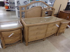 Wicker bedroom set
Headboard and rails, dresser with mirror and 2 nightstands
$1150.00