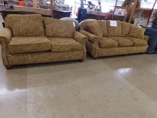 GOLDEN PAISLY TAPESTRY - Loveseat and the Couch is a Queen Hide-a-bed.  Very nice and clean and the fabric has Guardsman fabric protection.  
$850.00