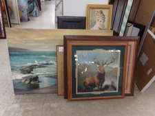 PICTURES.  SO MUCH VARIETY.  Tucked into the large selection is a 2pc wood framed set of deer pictures.  Framed with glass.  You will find canvas art, plus xsmall to xxlarge
$10.00