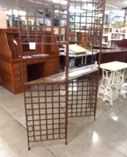GRID PANELS HOLD A 4 1/2 feet shelf.  Copper with hammered copper shelf.  Take shelf out and the grid will fold up and store away
  
$101.30