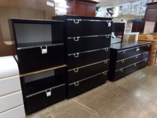 BLACK BEDROOM SET.
Chest of drawers, long dresser, 2 side tables and mirror complete this set.
$546.40