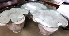 White rattan tables with glass tops
*3pc Set
$375.00